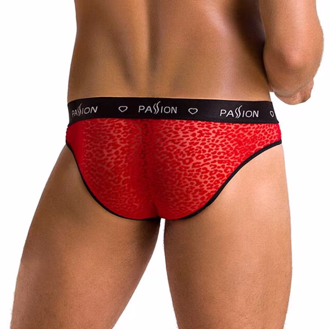 Чоловічі напівпрозорі труси Passion 031 SLIP MIKE XXL/XXXL Red, під леопард — фото 2