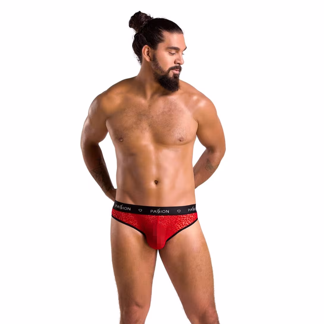 Чоловічі напівпрозорі труси Passion 031 SLIP MIKE XXL/XXXL Red, під леопард — фото 3