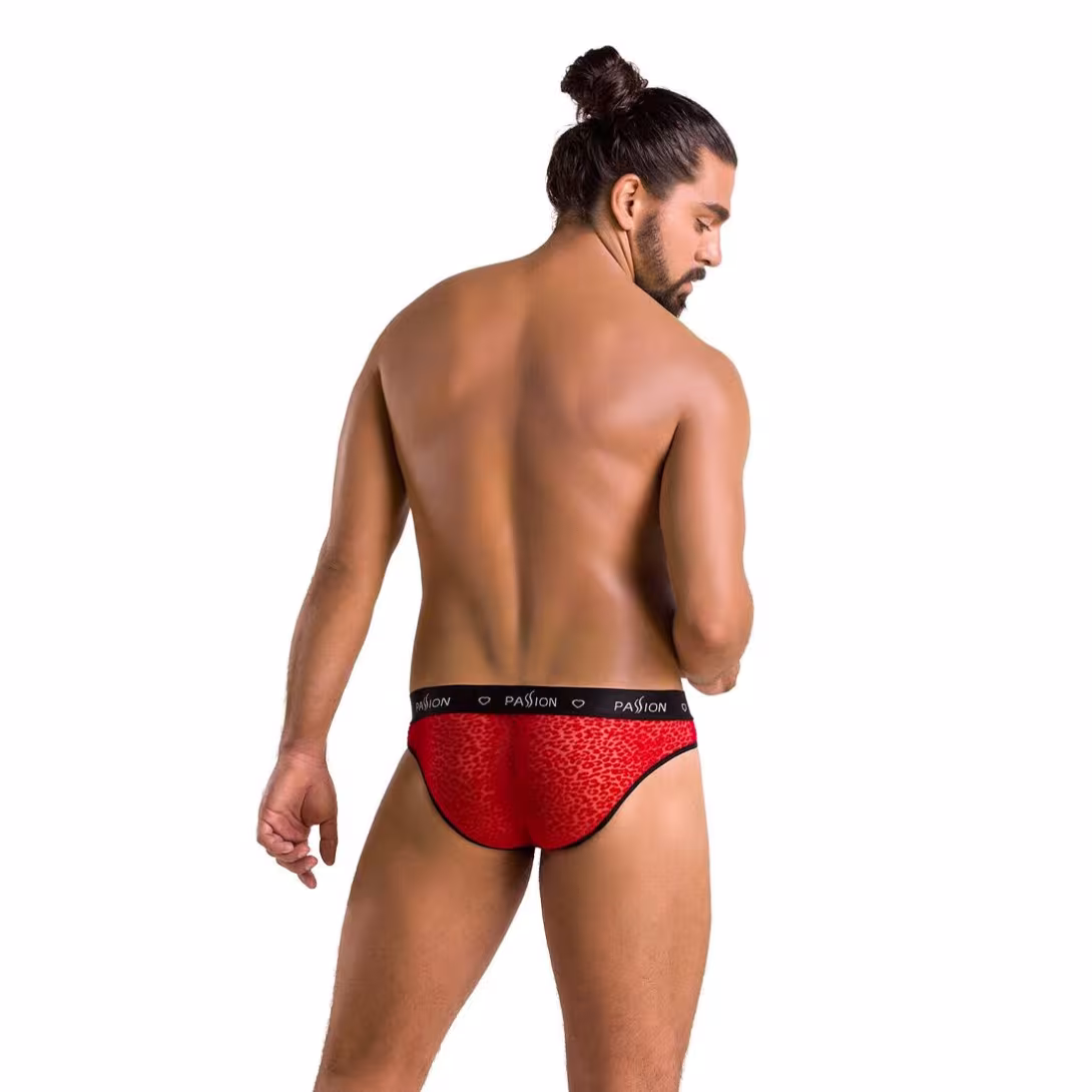 Чоловічі напівпрозорі труси Passion 031 SLIP MIKE XXL/XXXL Red, під леопард — фото 4
