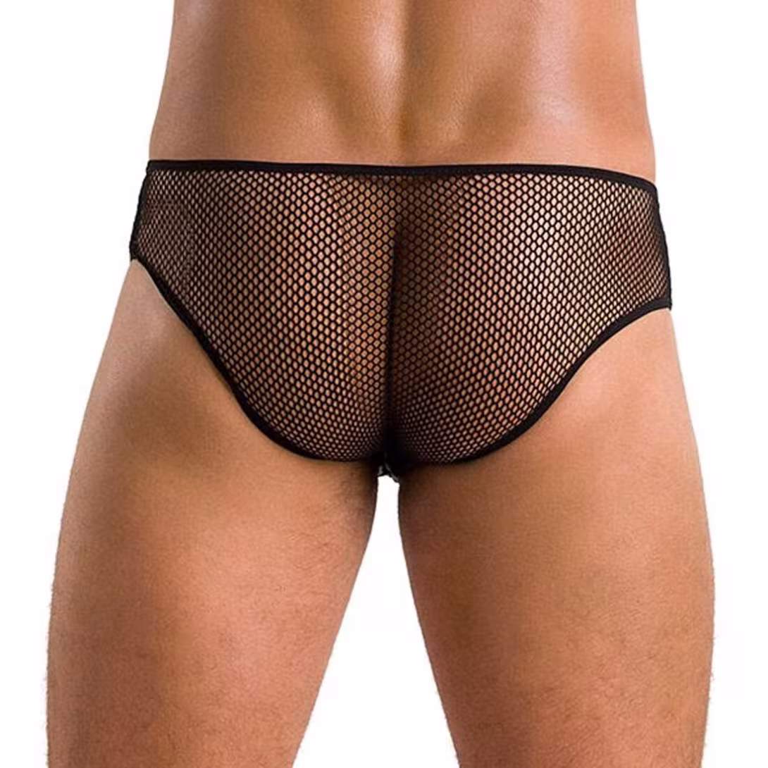 Чоловічі труси зі шнурівкою Passion 035 SLIP RICHARD S/M Black, екошкіра, сітка — фото 2