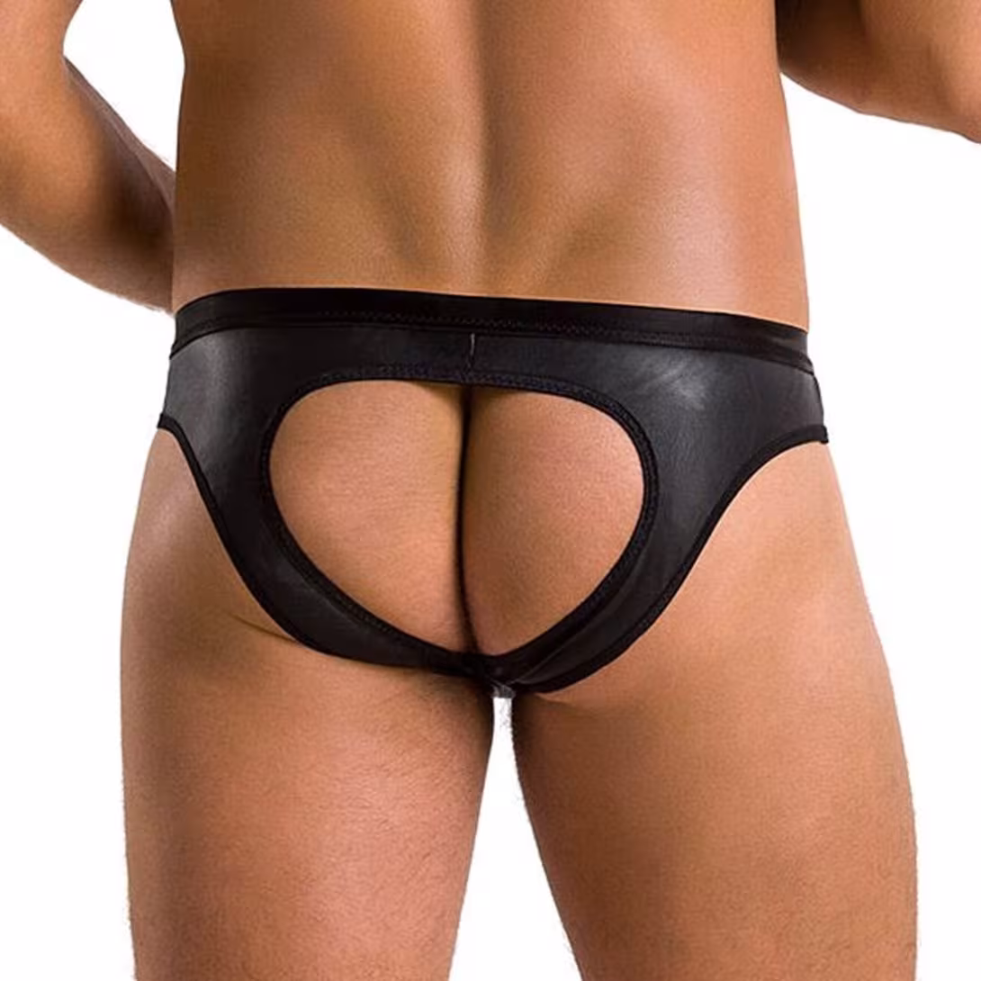Чоловічі сліпи з вирізами Passion 041 SLIP JOE XXL/XXXL Black, екошкіра, відкриті сідниці — фото 2