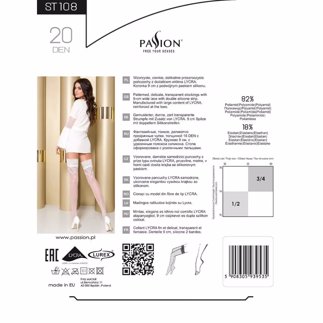 Панчохи Passion ST108 1/2 white, на ажурній силіконовій резинці з люрексовою ниткою — фото 3