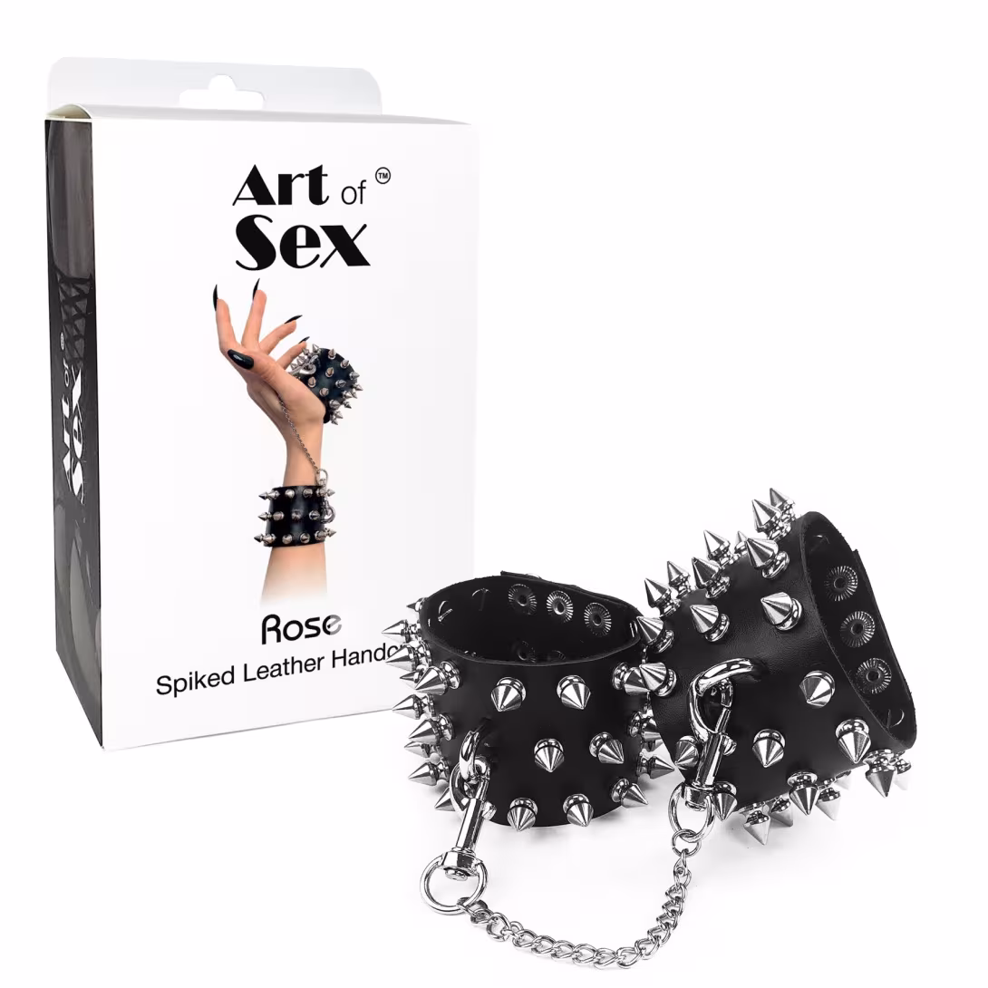 Наручники з шипами Art of Sex - Rose Spiked Leather Handcuffs, натуральна шкіра — фото 4