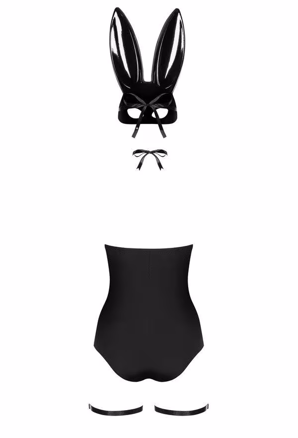 Еротичний костюм кролика Obsessive Bunny costume S/M, black, боді, чокер, гартери, панчохи, маска — фото 4