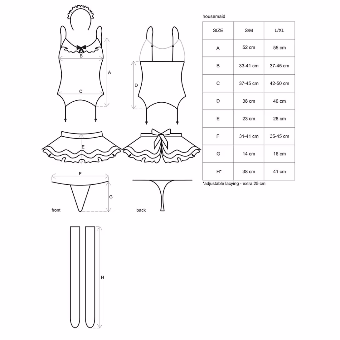 Еротичний костюм покоївки зі спідницею Obsessive Housemaid 5 pcs costume S/M, black, топ, спідниця, стринги, пов'язка на голову, п — фото 7