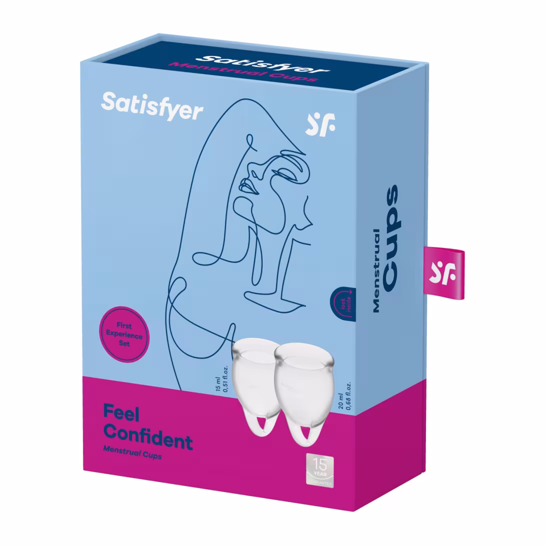 Набір менструальних чаш Satisfyer Feel Confident (Transparent), 15мл та 20мл, мішечок для зберігання — фото 4