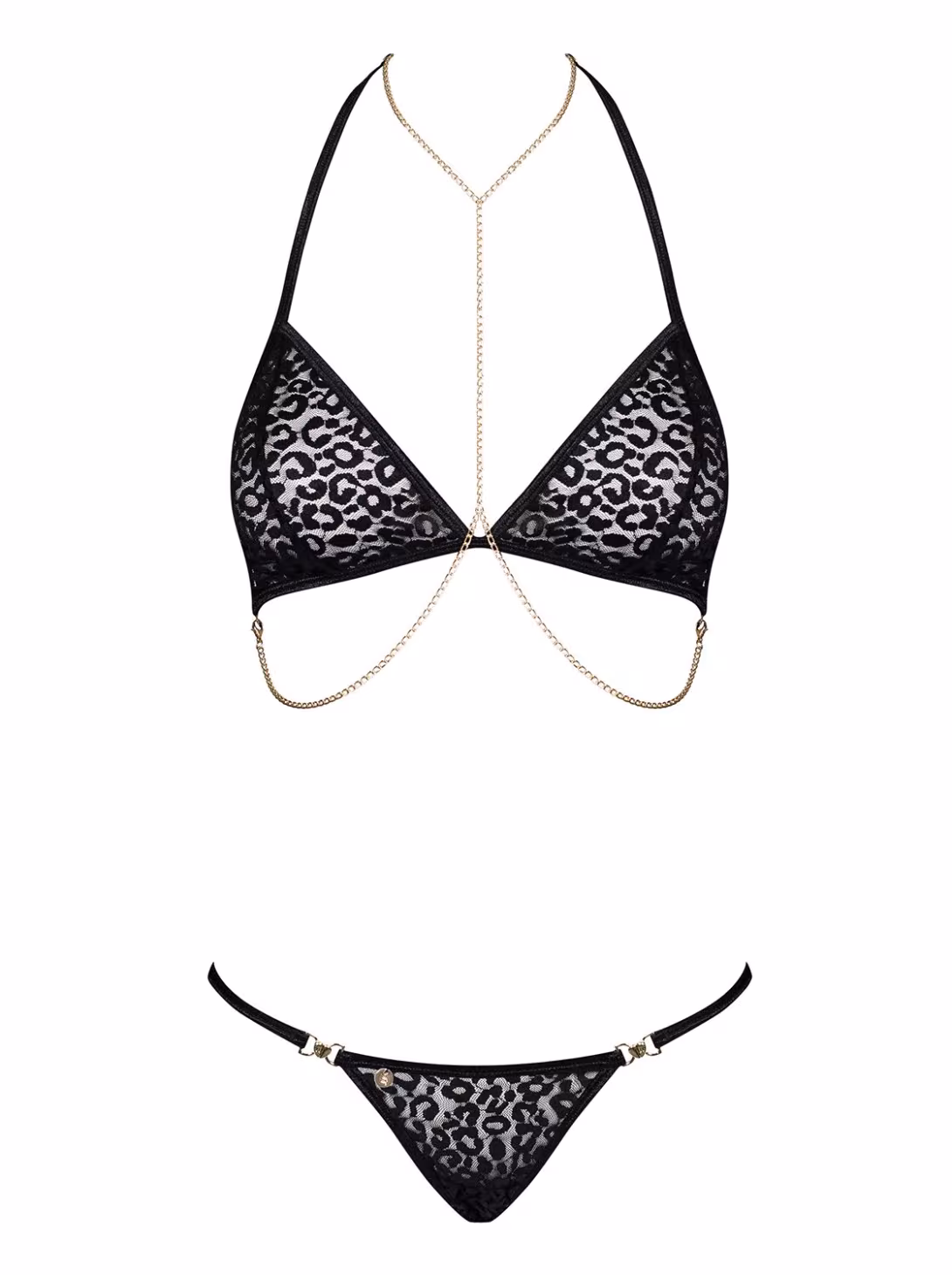 Комплект із ланцюжками Obsessive Pantheria 2-pcs set black S/M, бюстгальтер, трусики — фото 3