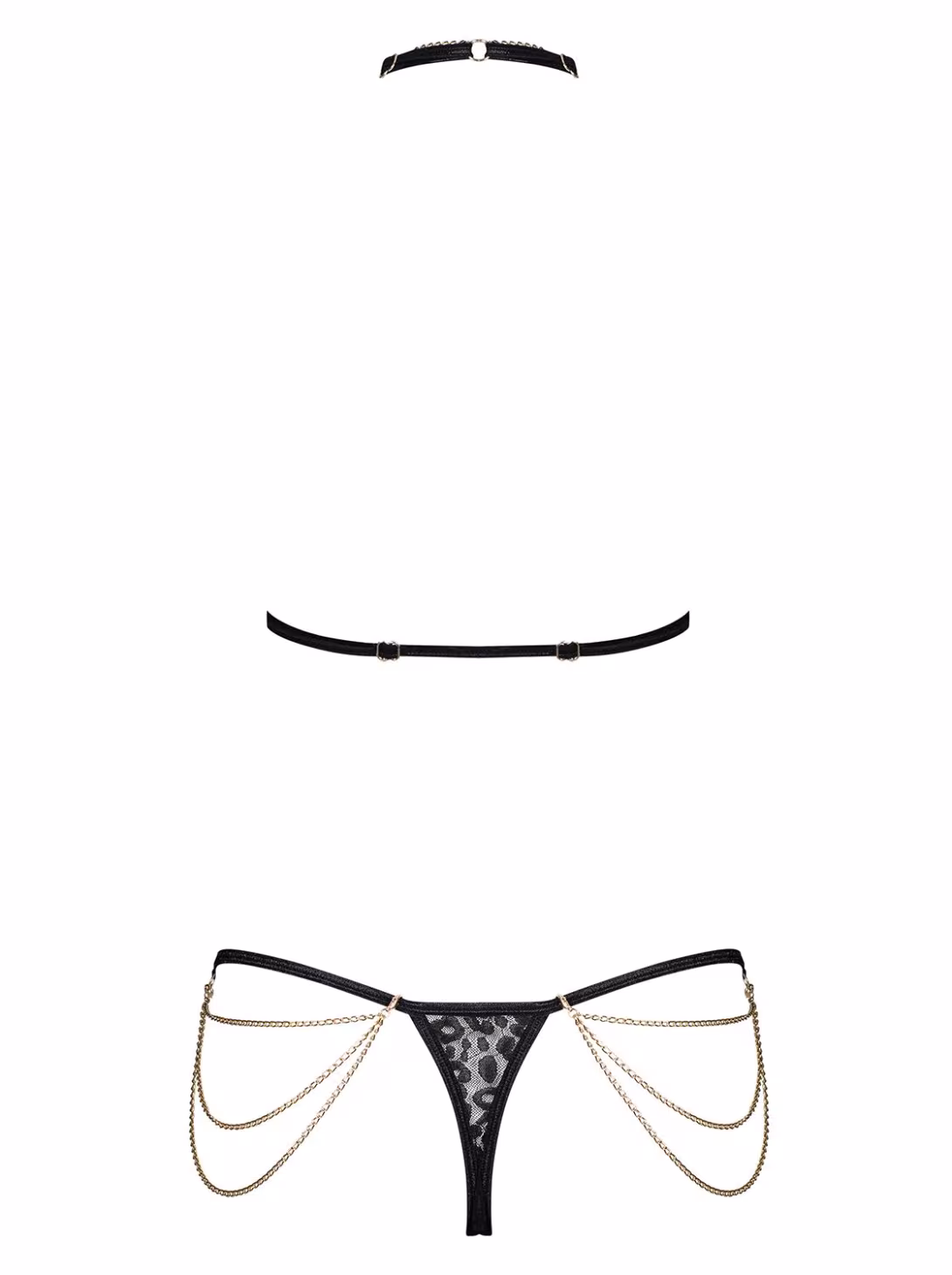 Комплект із ланцюжками Obsessive Pantheria 2-pcs set black L/XL, бюстгальтер, трусики — фото 4