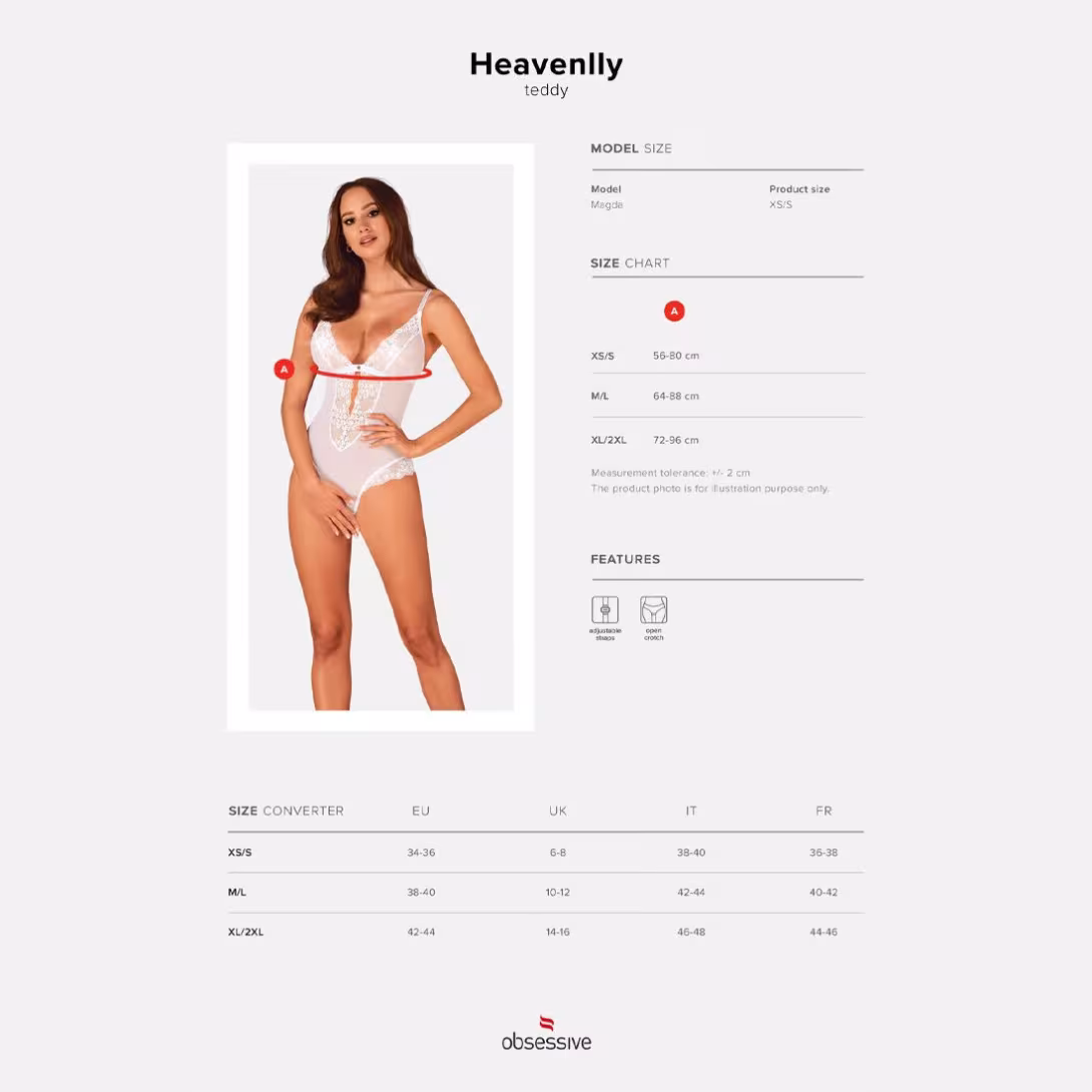 Еротичне напівпрозоре боді Obsessive Heavenlly crotchless teddy XL/2XL, з доступом — фото 5