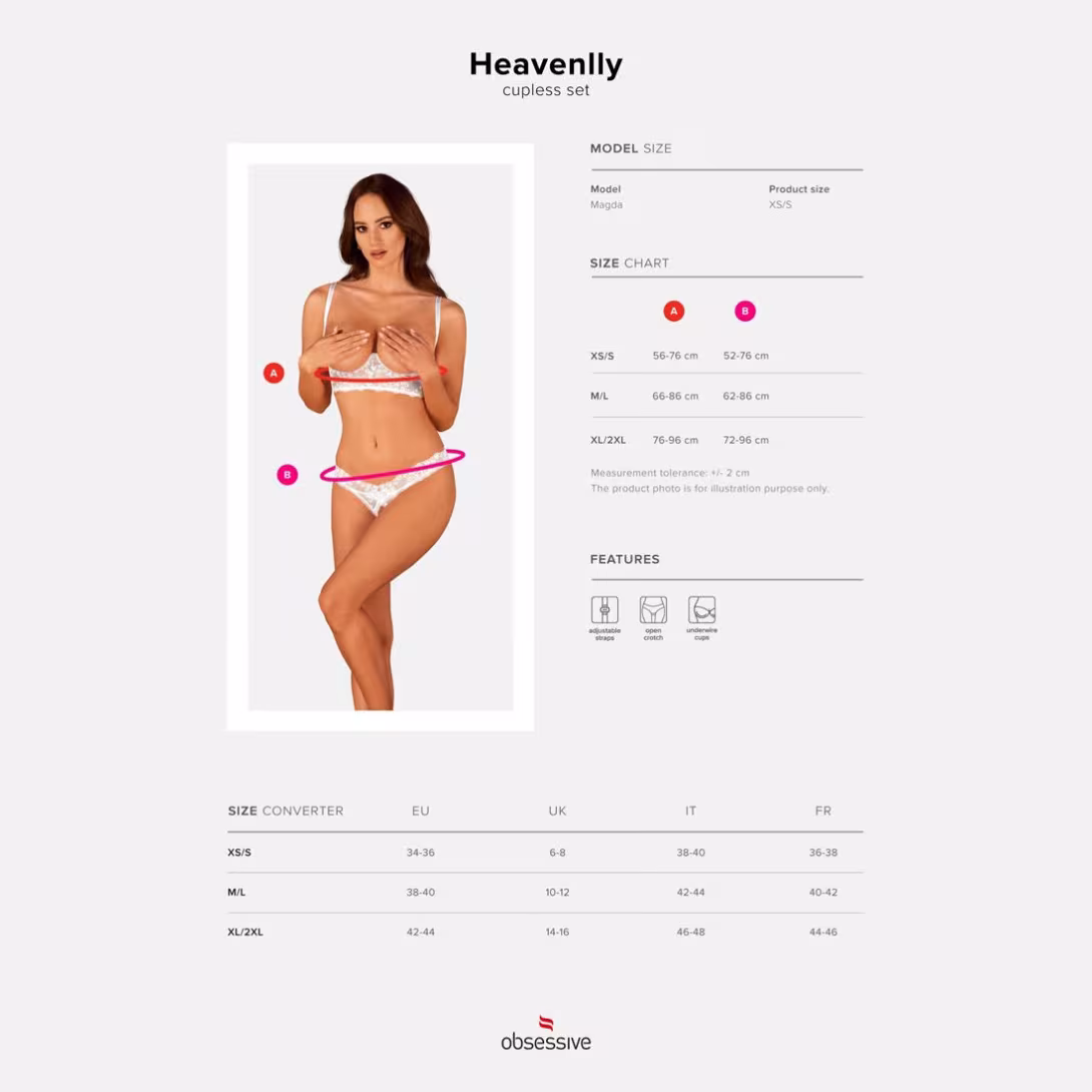 Еротичний комплект Obsessive Heavenlly 2-pcs cupless set M/L, відкриті груди, з доступом — фото 5