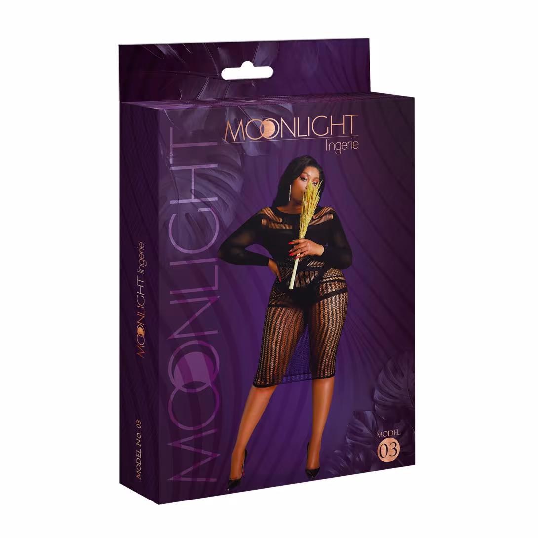 Сукня-бодістокінг Moonlight Plus Model 03 XL-XXXL Black, міді, довгий рукав — фото 5