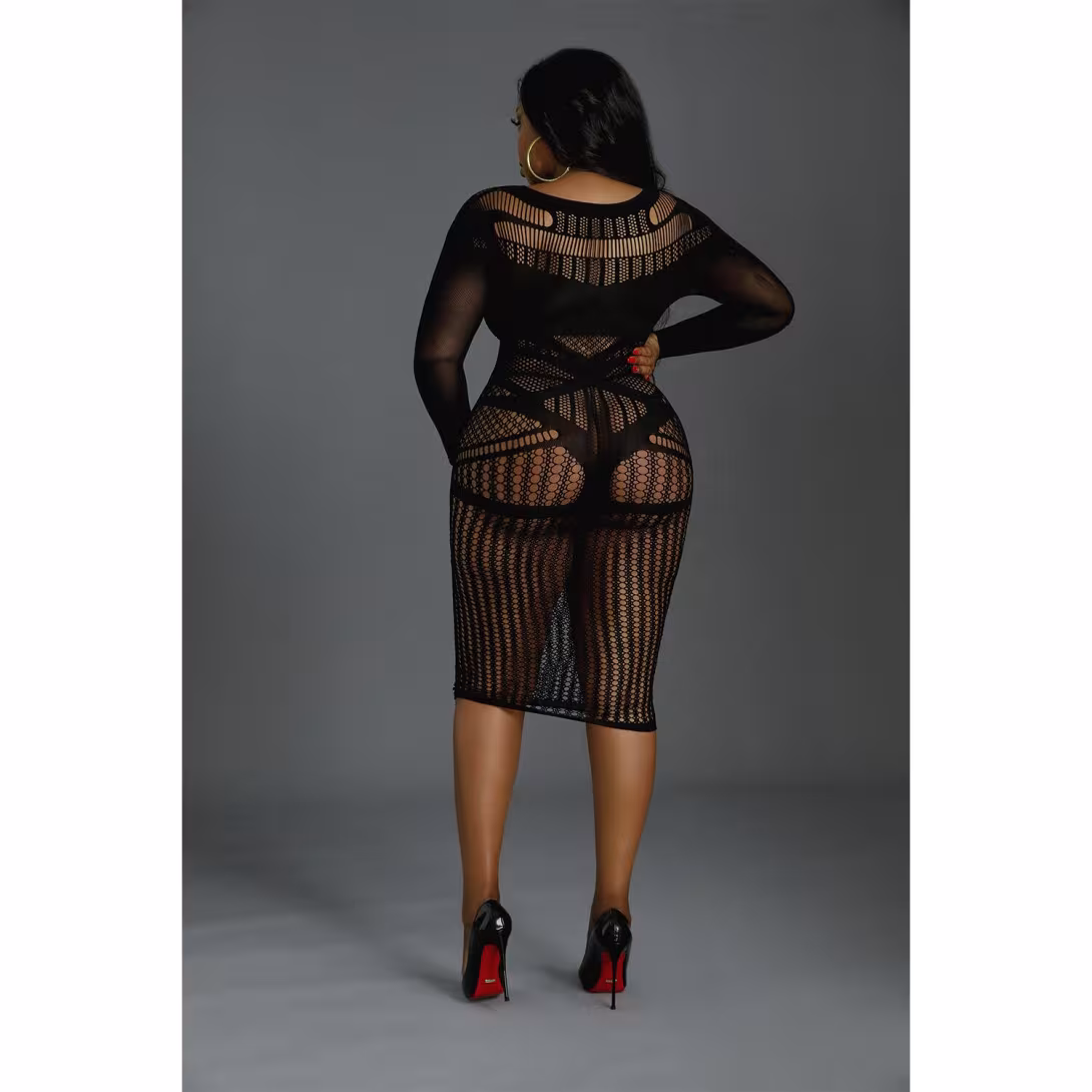 Сукня-бодістокінг Moonlight Plus Model 03 XL-XXXL Black, міді, довгий рукав — фото 4