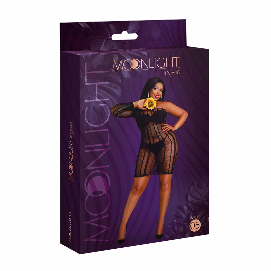 Сукня-бодістокінг Moonlight Plus Model 05 XL-XXXL Black, закрите одне плече та рукав — фото 5