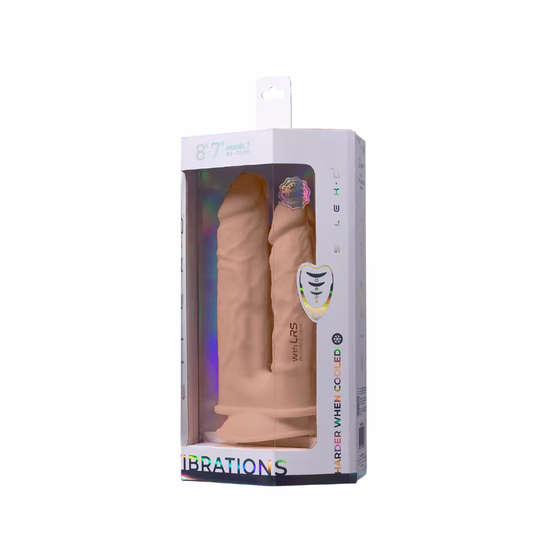 Подвійний фалоімітатор з вібрацією SilexD Double Gusto Vibro Flesh (Model 1 size 8" & 7") + LRS, діаметр 4,5 см та 3,7 см — фото 7