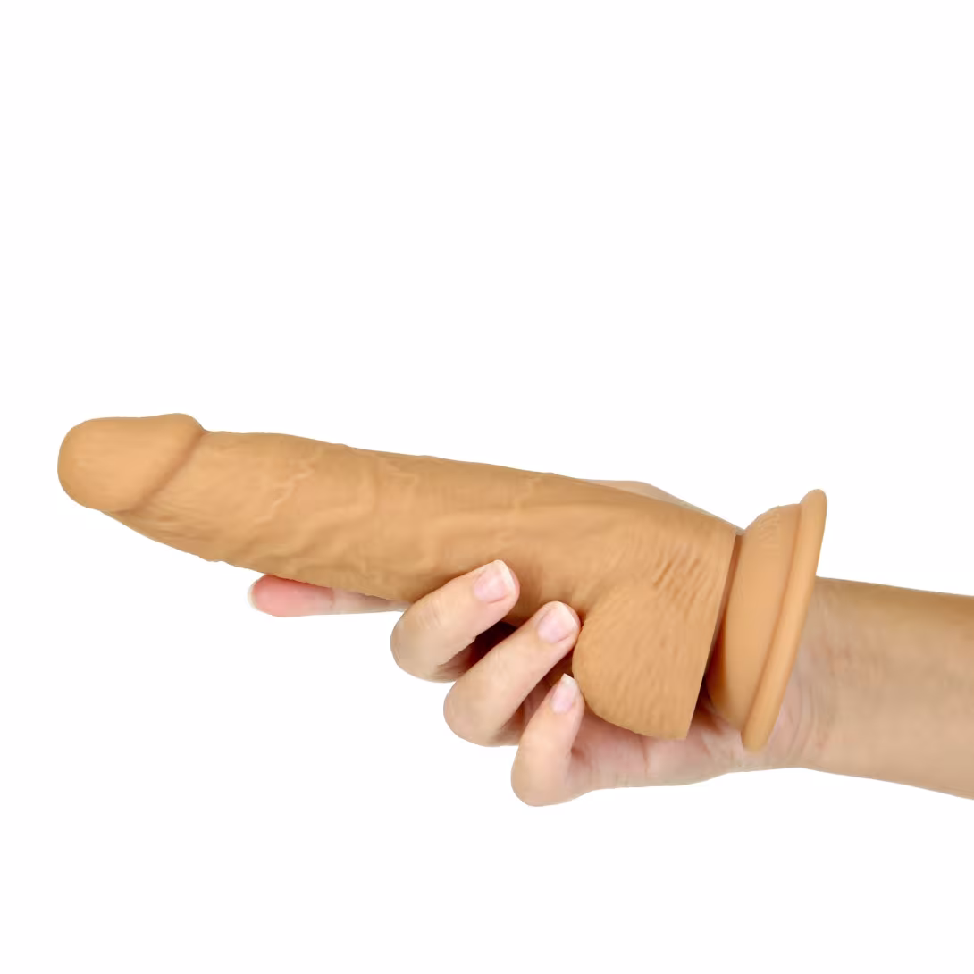 Фалоімітатор ADDICTION Dual Density Silicone Dildo Caramel 8″, присоска, діаметр 4,3 см, віброкуля — фото 5