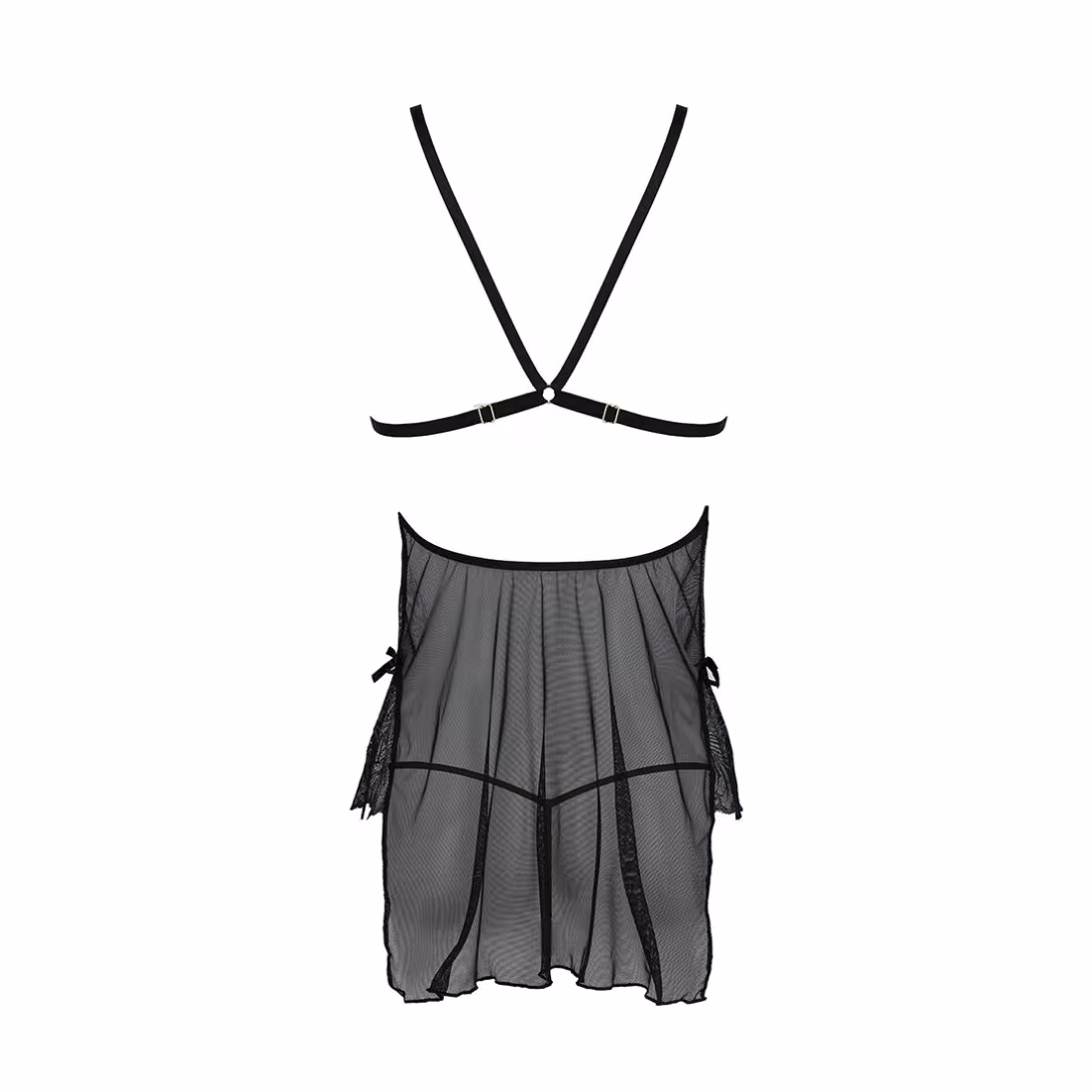 Сорочка Passion DELIENA CHEMISE S/M black, стрінги із заниженою талією — фото 4