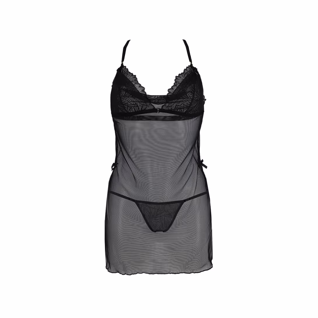 Сорочка Passion DELIENA CHEMISE S/M black, стрінги із заниженою талією — фото 3