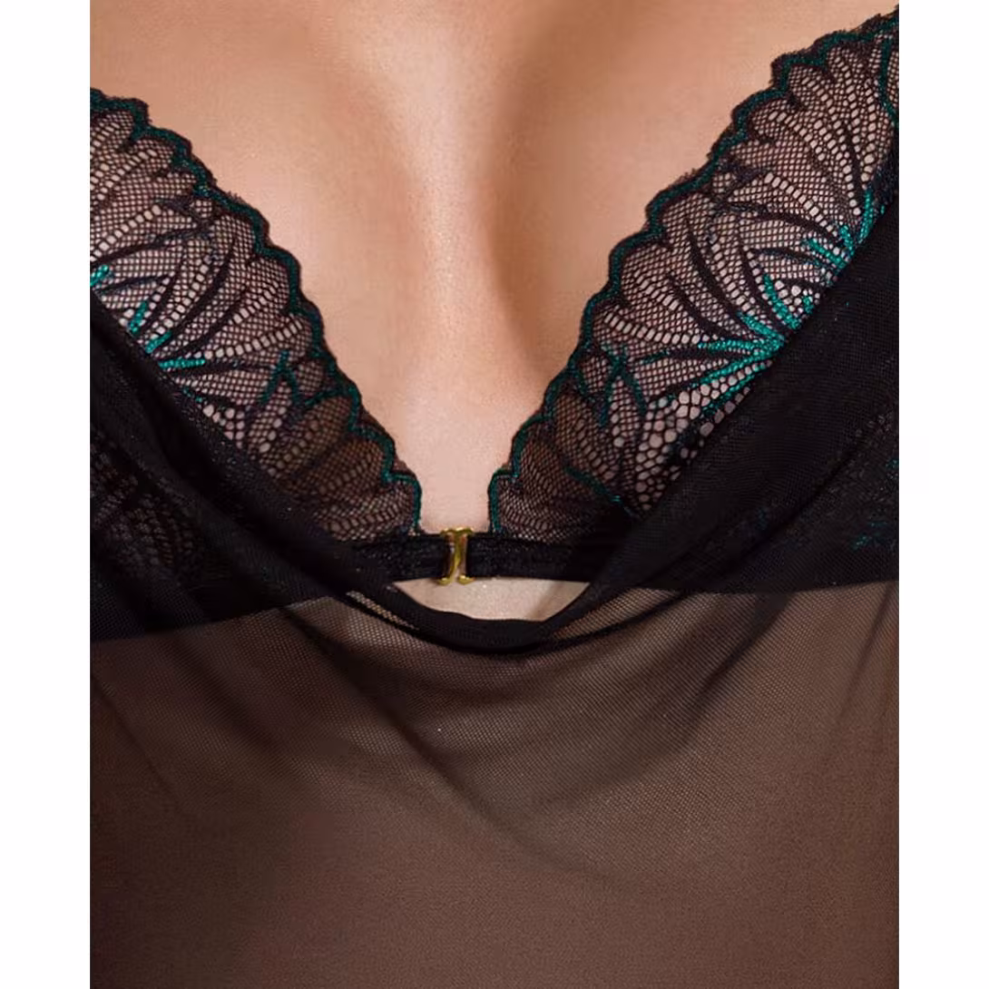 Сорочка Passion DELIENA CHEMISE S/M black, стрінги із заниженою талією — фото 5