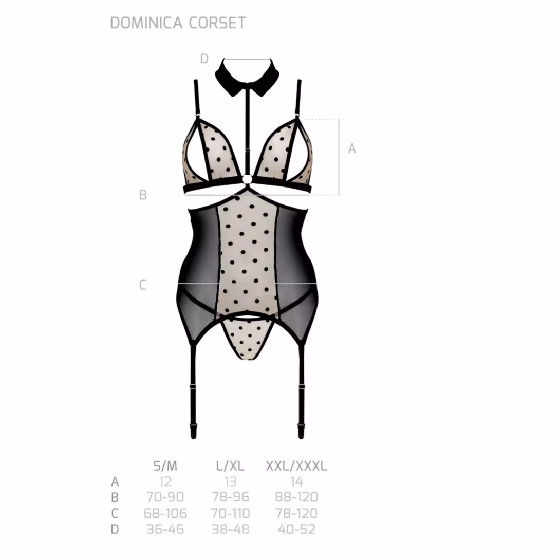 Корсет з відкритими грудьми Passion DOMINICA CORSET S/M beige, пажі для панчіх, стрінги — фото 5