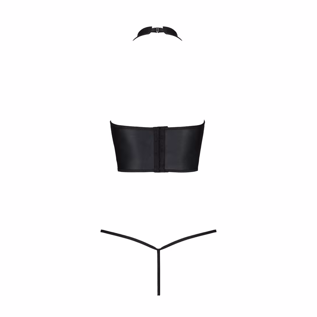 Комплект білизни з відкритими грудьми Passion GENEVIA SET WITH OPEN BRA XXL/XXXL black, корсет, стрі — фото 4