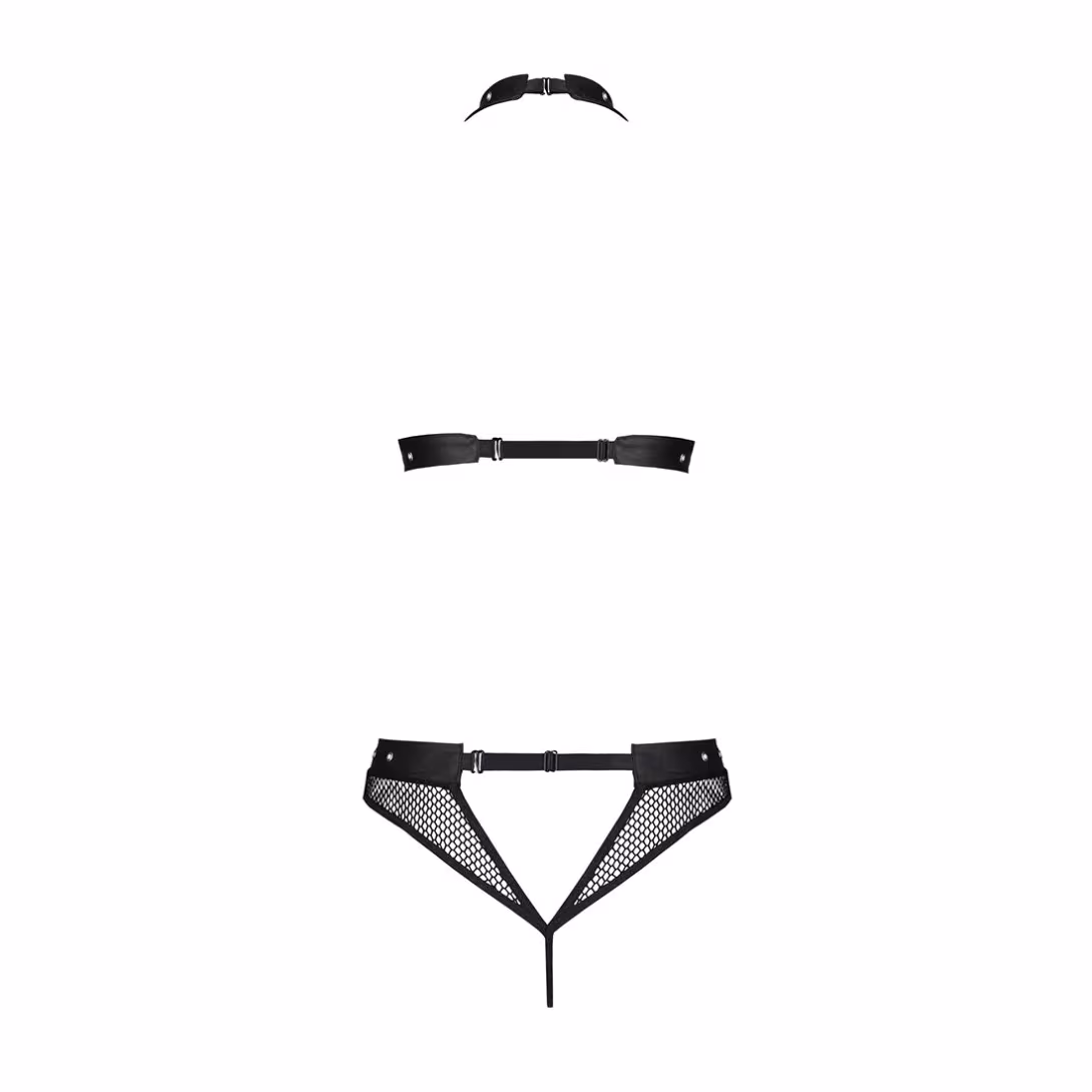 Білизна з відкритим доступом Passion MOONLIGHT SET L/XL black топ, стрінги — фото 4