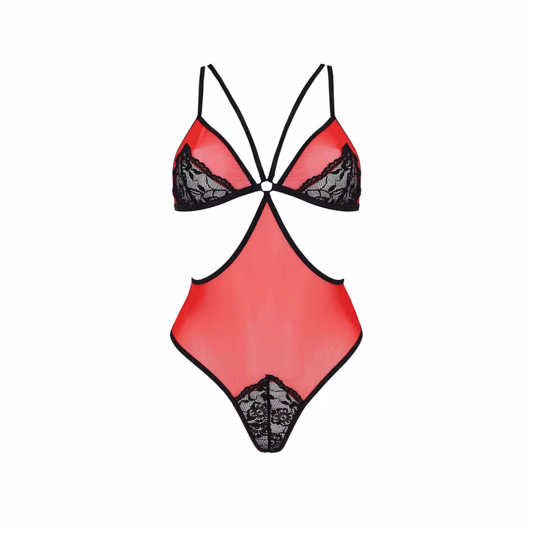 Напівпрозоре боді з мереживом Passion PEONIA BODY S/M red — фото 3
