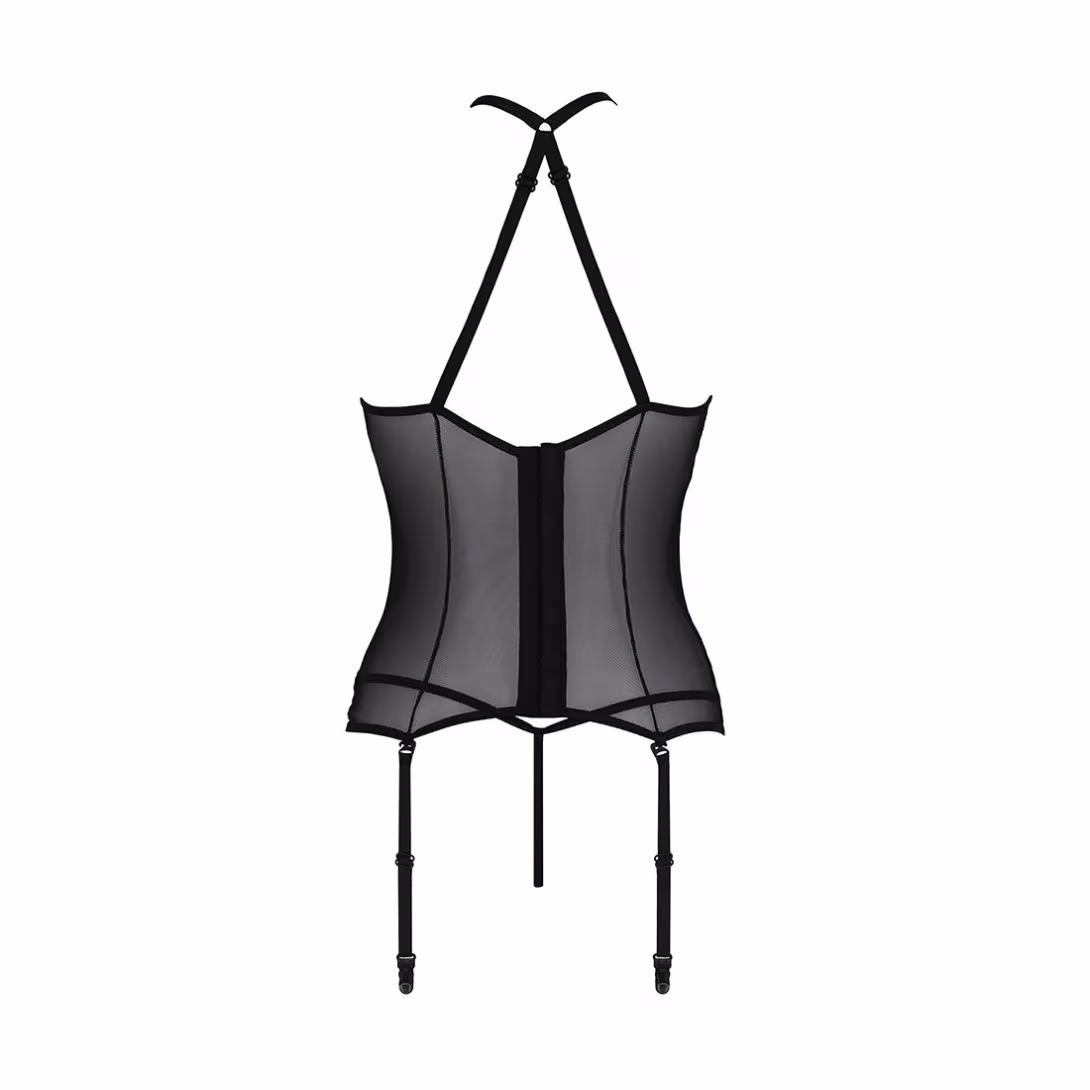 Корсет з пажами Passion SATARA CORSET L/XL black, стрінги, мереживо, застібки спереду та ззаду — фото 4
