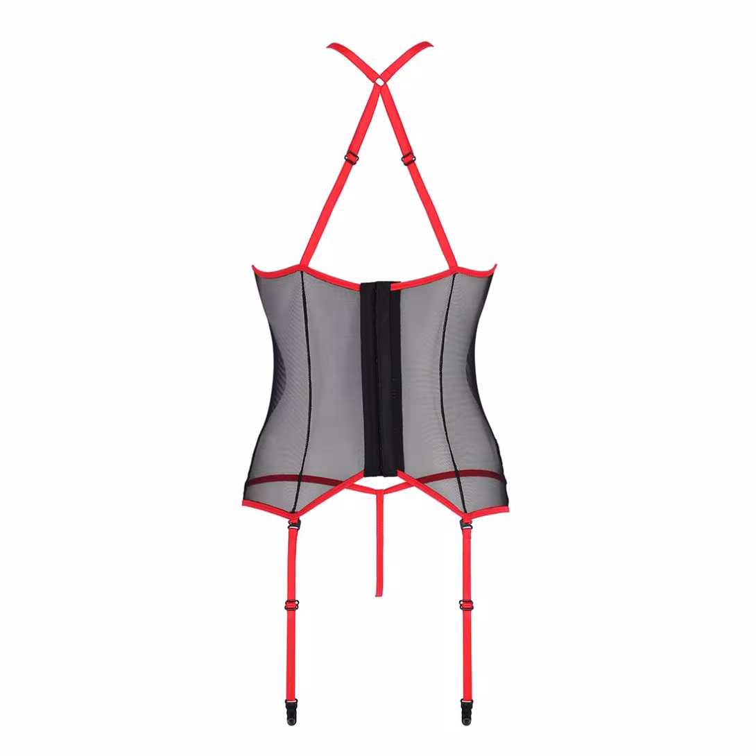 Корсет з пажами Passion SATARA CORSET L/XL red, стрінги, мереживо, застібки спереду та ззаду — фото 4