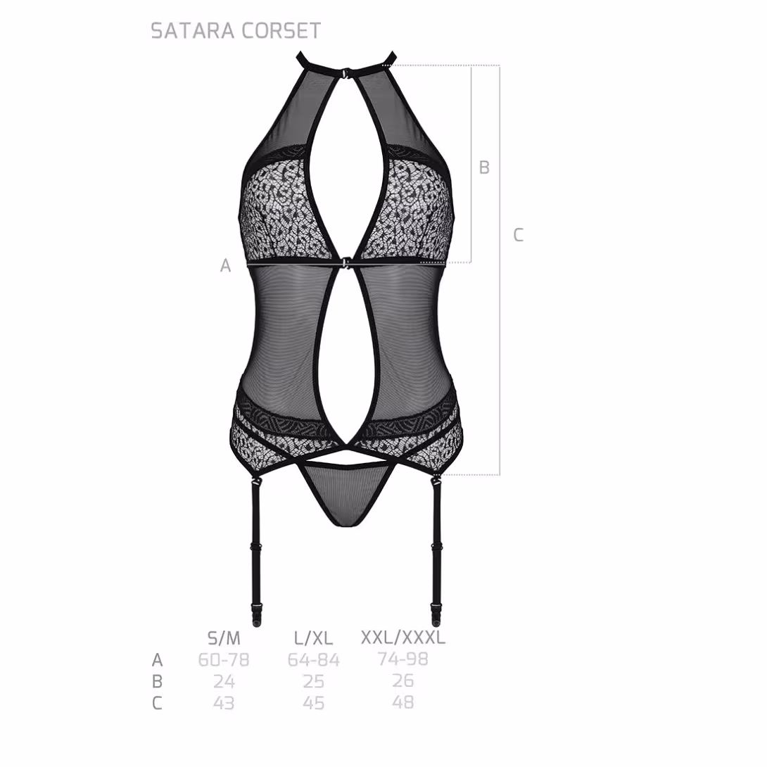 Корсет з пажами Passion SATARA CORSET S/M red, стрінги, мереживо, застібки спереду та ззаду — фото 5