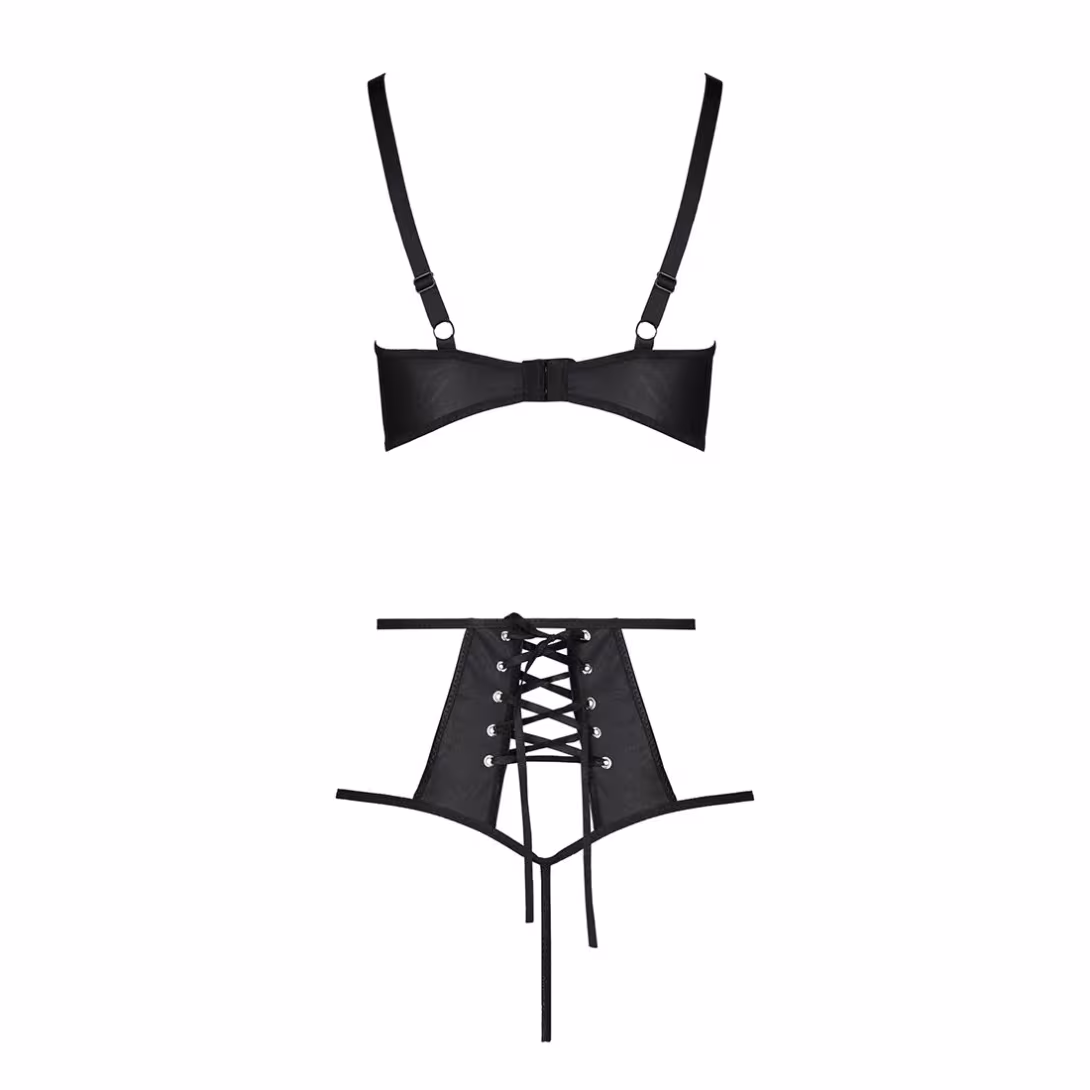 Комплект білизни Passion TASMINA SET S/M black, ліф, високі трусики з корсетом ззаду — фото 4