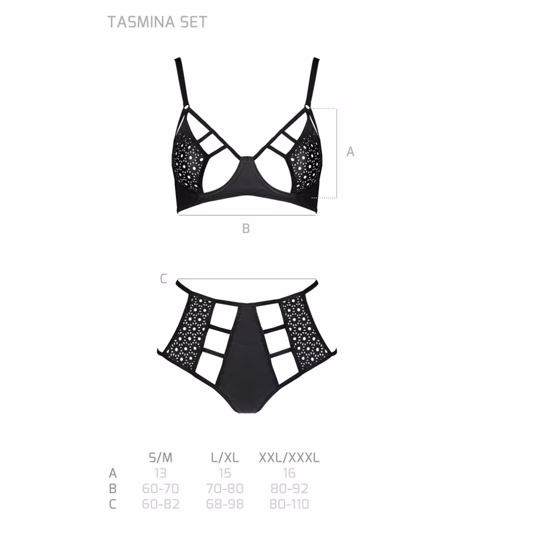 Комплект білизни Passion TASMINA SET S/M black, ліф, високі трусики з корсетом ззаду — фото 5