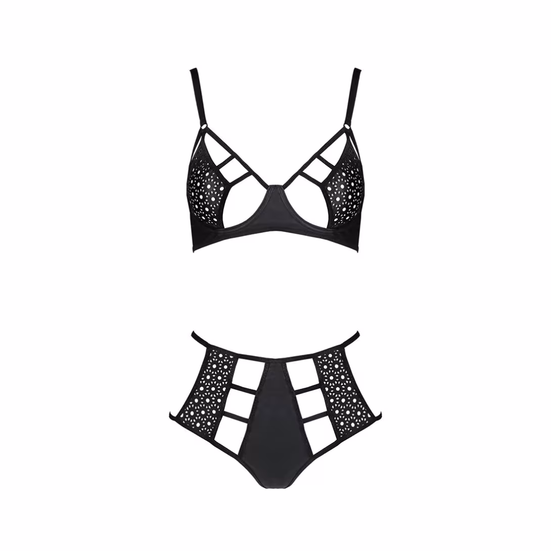 Комплект білизни Passion TASMINA SET S/M black, ліф, високі трусики з корсетом ззаду — фото 3