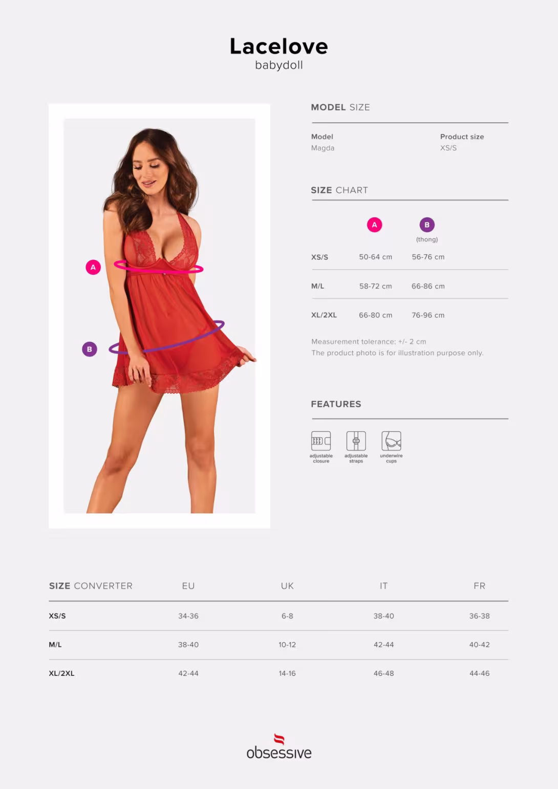 Прозора сорочка бебі-дол Obsessive Lacelove babydoll & thong M/L Red, мереживо, стрінги — фото 5