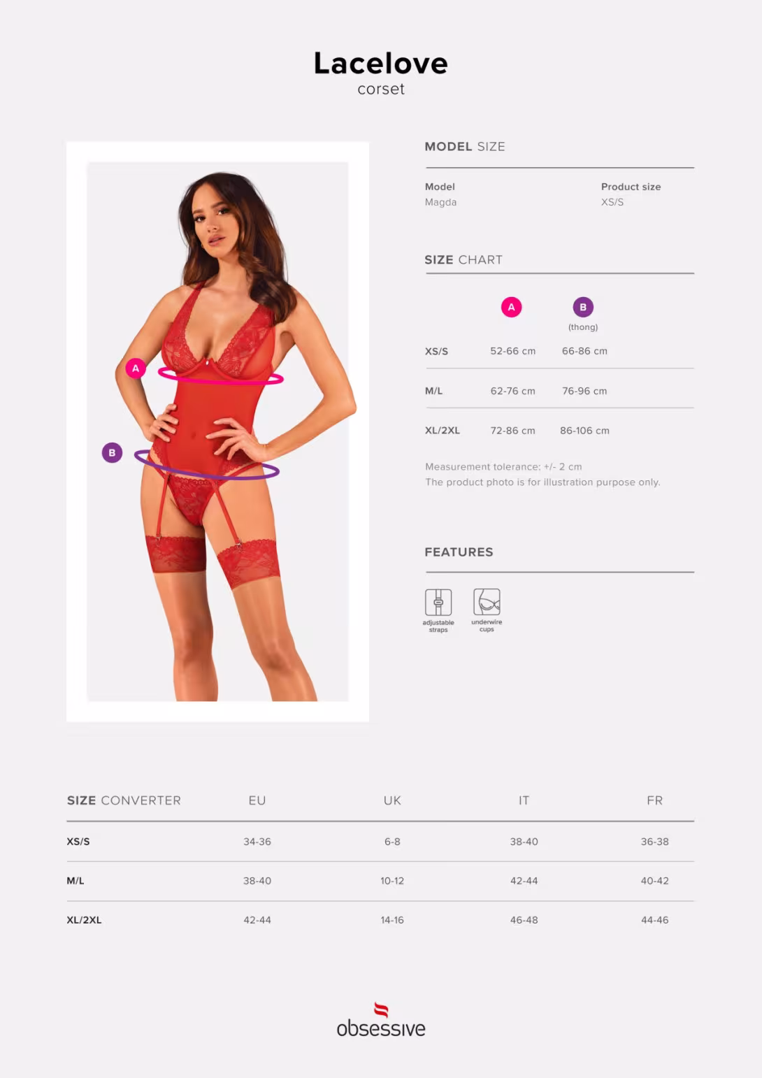 Прозорий корсет Obsessive Lacelove corset XS/S Red, мереживо, підв’язки для панчіх — фото 5