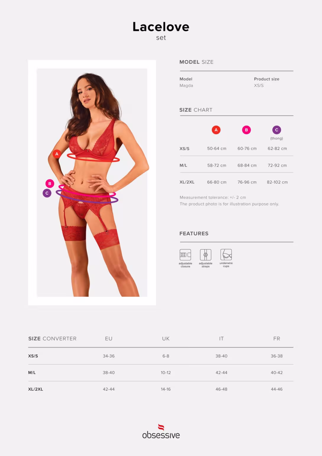 Комплект білизни Obsessive Lacelove cupless 3-pcs set XL/2XL Red, бюстгальтер, стрінги, пояс для панчіх — фото 5