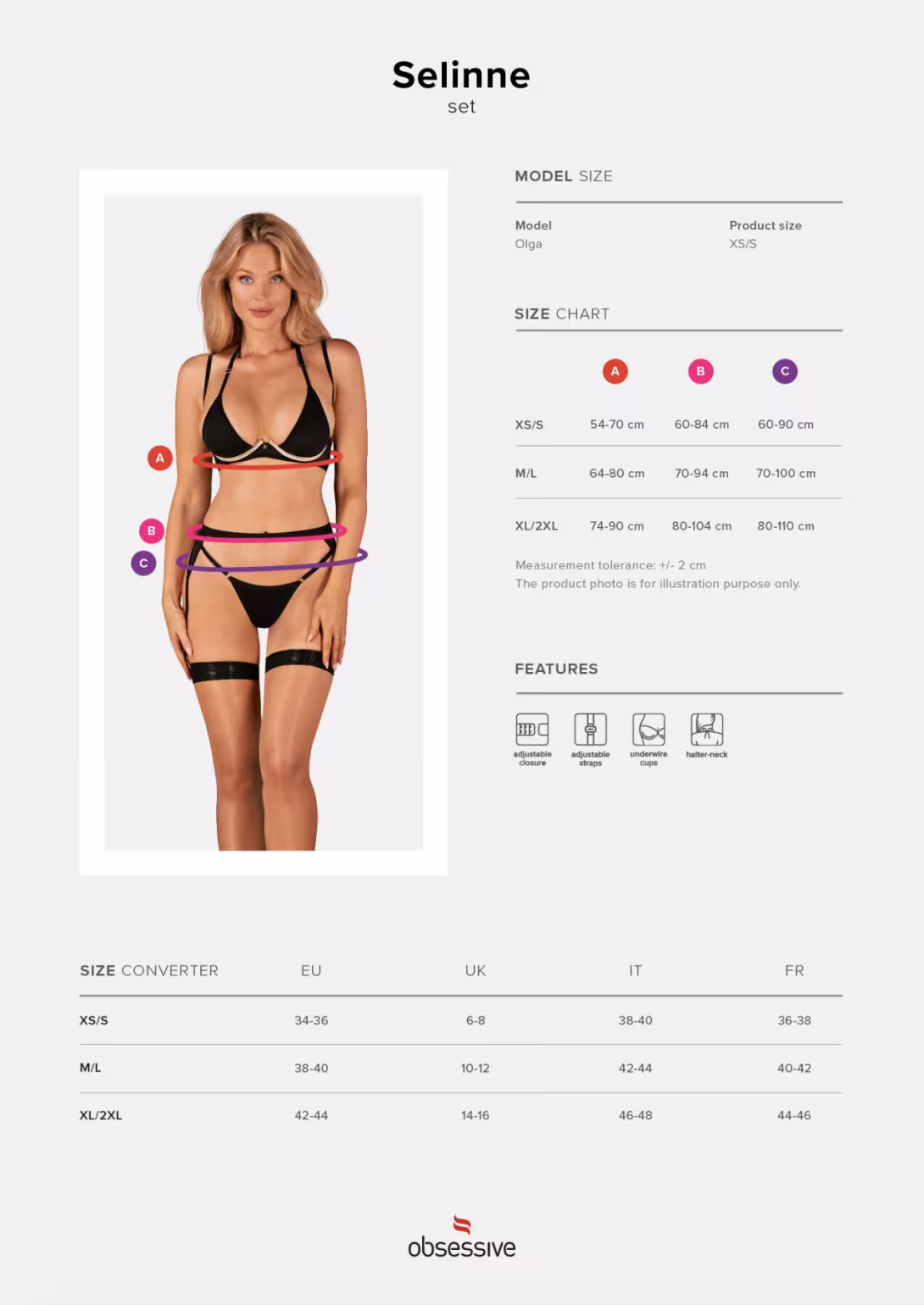 Комплект білизни Obsessive Selinne 3-pcs set M/L Black, бюстгальтер, стрінги пояс для панчіх — фото 5
