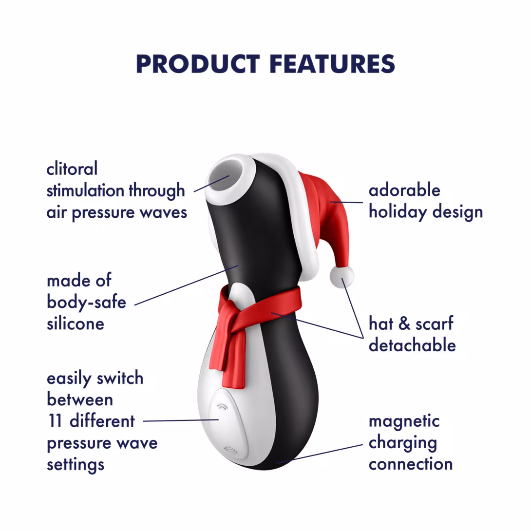 Вакуумний кліторальний стимулятор Satisfyer Penguin Holiday Edition, у шапочці та шарфі — фото 8