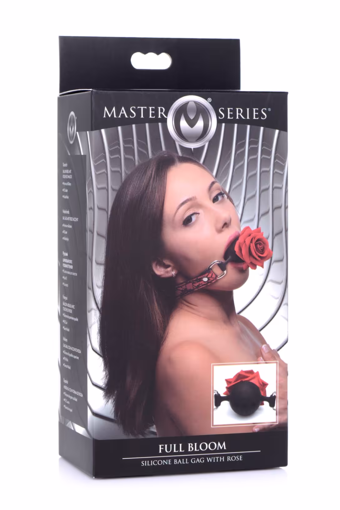 Кляп з трояндою Master Series: Eye-Catching Ball Gag With Rose, чорно-червоний — фото 8