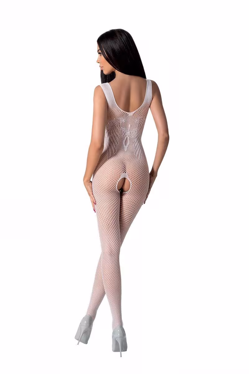 Бодістокінг з крилами Passion BS098 One Size, white, середня сітка, відкритий доступ — фото 2
