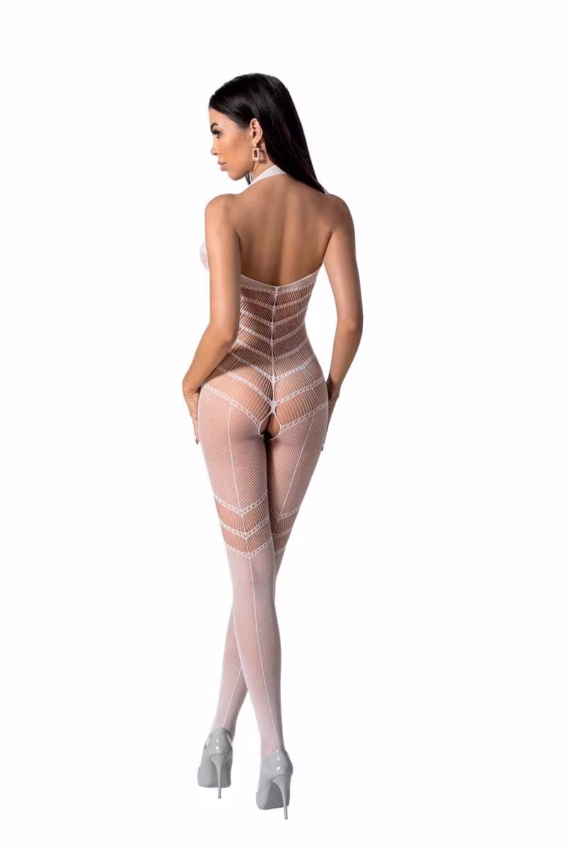 Бодістокінг з плетінням на животику Passion BS100 One Size, white, декоративний шов, з доступом — фото 2
