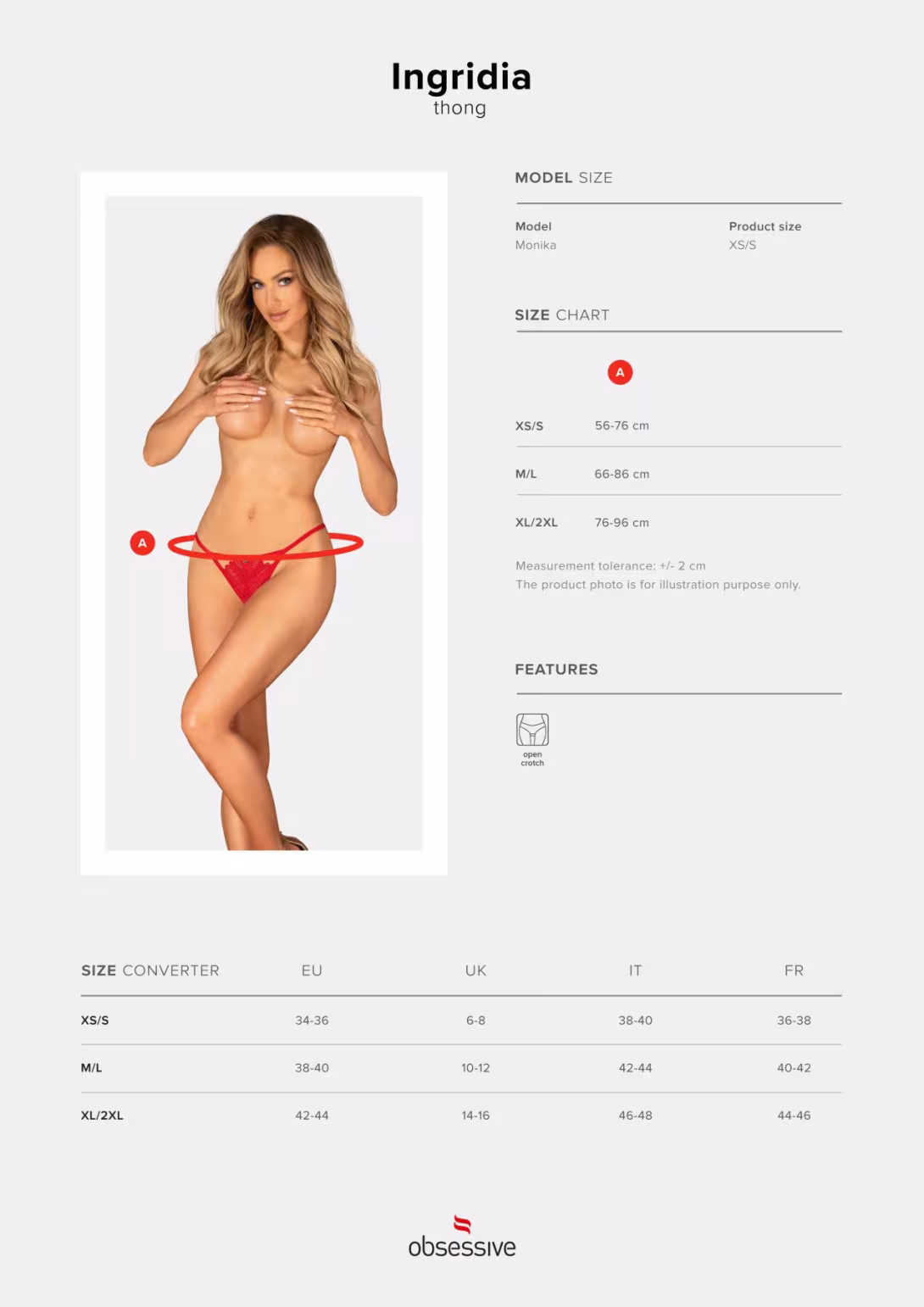 Трусики з доступом Obsessive Ingridia crotchless thong XL/2XL, червоні — фото 5
