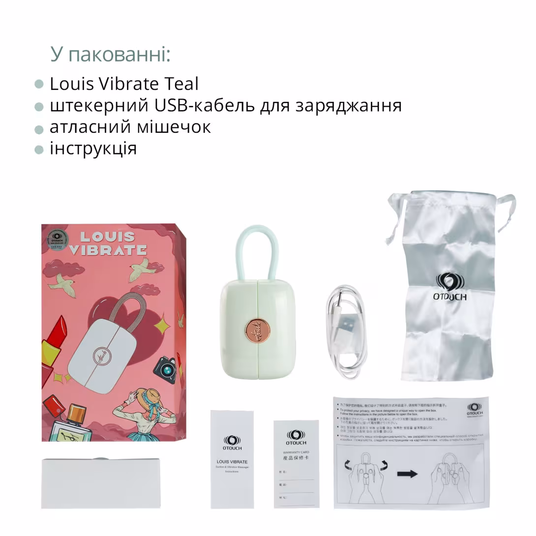 Вакуумний кліторальний стимулятор Otouch Louis Vibrate Teal з віброяйцем, у кейсі — фото 6