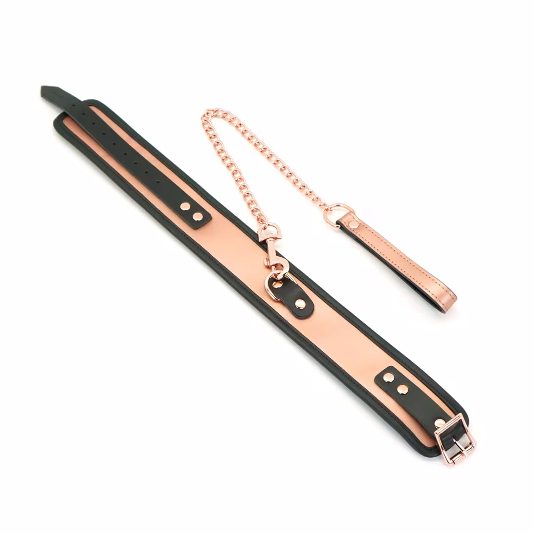 Широкий нашийник з повідцем Liebe Seele Rose Gold Memory Collar with Leash, натуральна шкіра — фото 2
