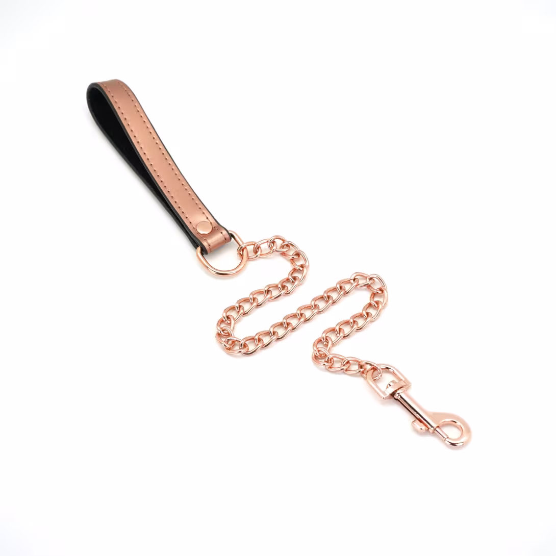 Широкий нашийник з повідцем Liebe Seele Rose Gold Memory Collar with Leash, натуральна шкіра — фото 4