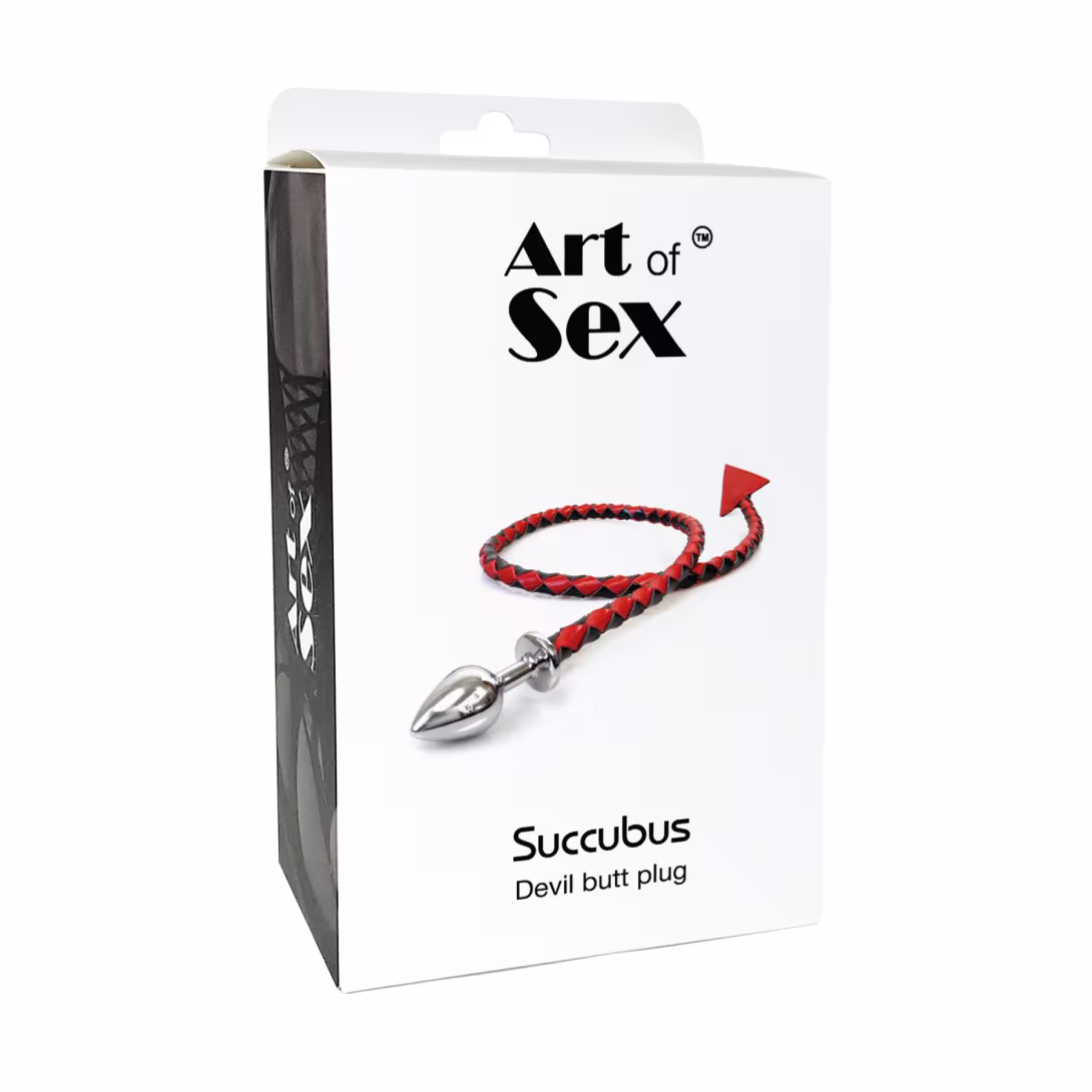 Металева анальна пробка M з диявольським хвостом Art of Sex - Succubus, екошкіра, червоний — фото 5