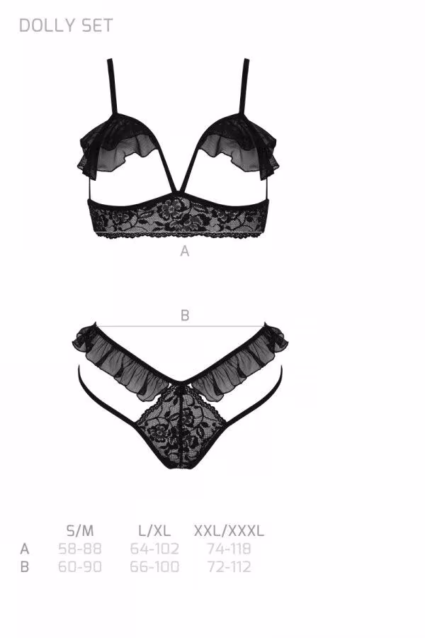Еротичний комплект Passion DOLLY SET, L/XL, black, з відкритими чашками — фото 5