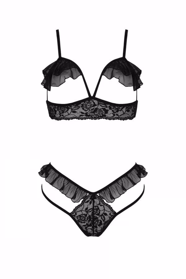 Еротичний комплект Passion DOLLY SET, L/XL, black, з відкритими чашками — фото 3
