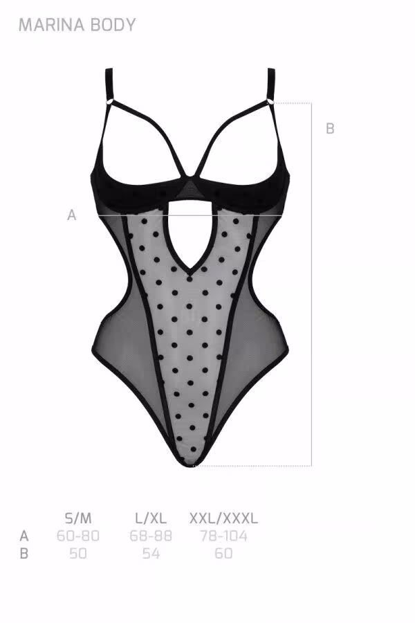 Еротичне боді Passion MARINA BODY, S/M, black, з відкритими чашками — фото 5