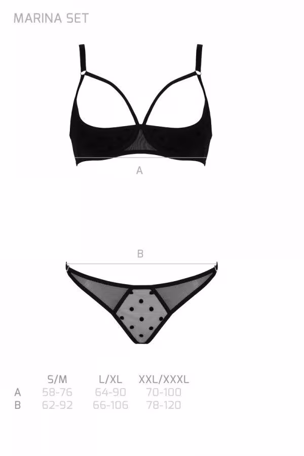 Еротичний комплект Passion MARINA SET WITH OPEN BRA, L/XL, black, відкриті чашки — фото 5