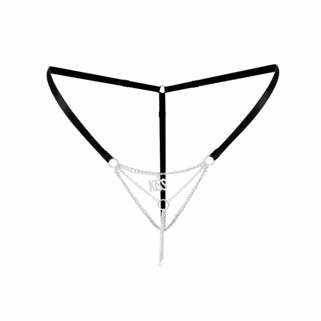 Сексуальні трусики з ланцюжком та підвіскою Art of Sex - KISS panties L-2XL, колір чорний — фото 3